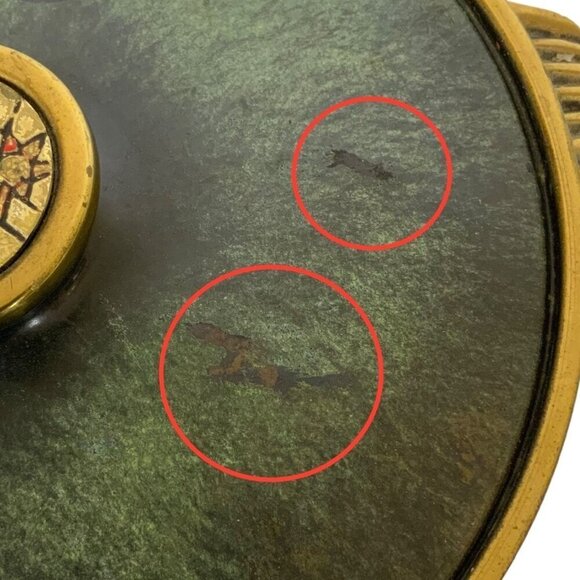 Vintage Dayagi Brass Enamel Lidded Dish Mosaic Rooster Handle Green Gold Israel - Picture 9 of 10